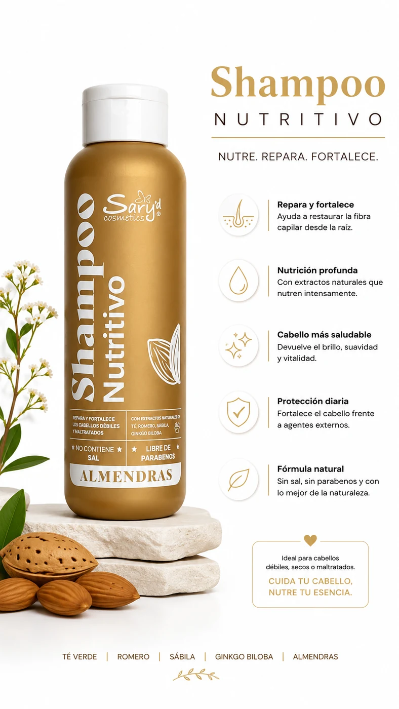Shampoo Nutritivo Almendras de Sary'd cosmetics — hecho en Colombia